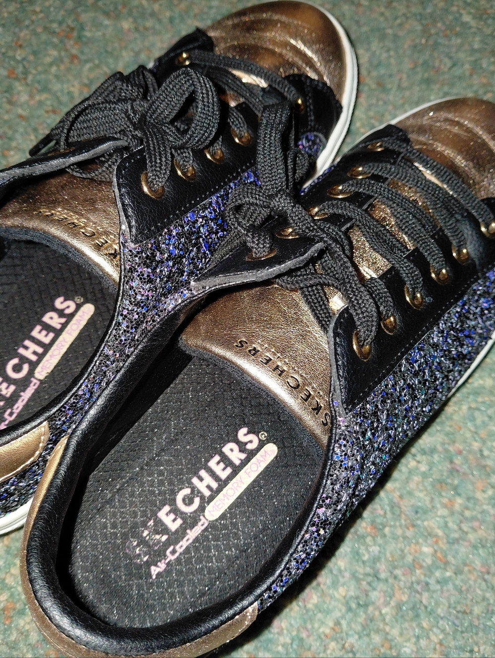Skechers Women's Metallic Black & Purple Glitter Lace-Up Sneakers